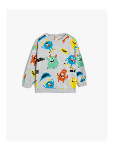 Koton Sweatshirt Monster Printed Long Sleeve Raised