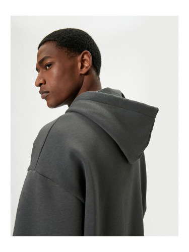 Koton Oversize Sweatshirt Hooded Long Sleeve Kangaroo Pocket Detail Raised