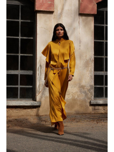 Trendyol X AI Mustard Ruffle Satin Dress