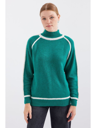 Bigdart 15879 Striped Oversize Knitwear Sweater - Emerald Green