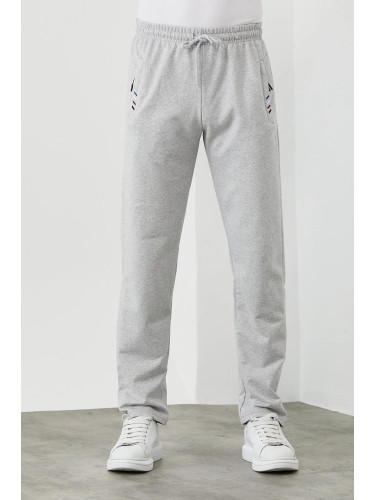15740 Dewberry Zipper Pocket Embroidery Detailed Sweatpants-GREY