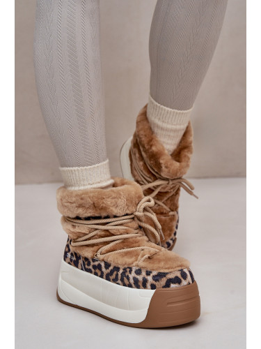 BIG STAR SHOES Кожени дамски ботуши за сняг на дебела подметка с кожа на пантера Голяма звезда