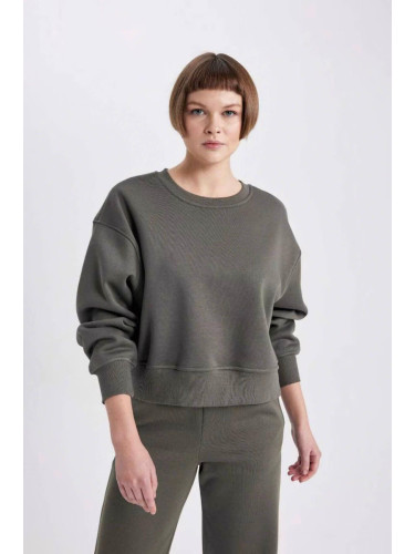 DEFACTO Women's Boxy Fit Crew Neck Thick Basic Plain Sweatshirt