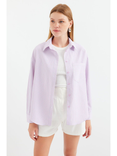 Bigdart 20212 Single Pocket Striped Oversize Shirt - Pink