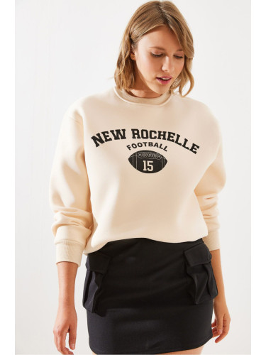 Bianco Lucci Women's Triple Thread Raised Rochelle Text Printed Sweatshirt MBHS001