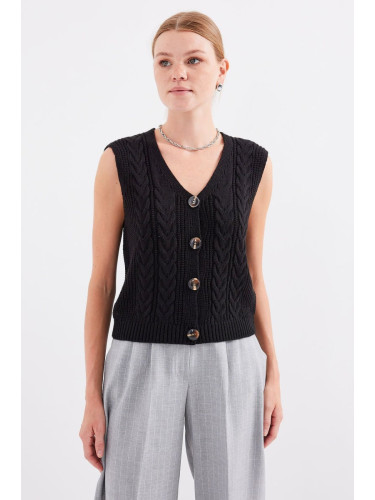 Bigdart 15882 Buttoned Short Knitwear Vest - Black