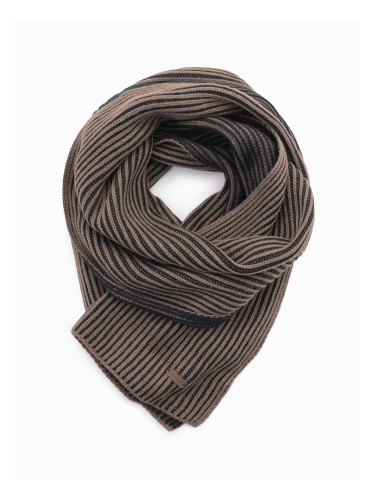 Ombre Men's knitted scarf with two-tone stripes - brown and black