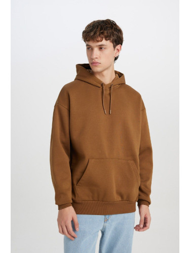 DEFACTO Men's Oversize Fit Wide Mold Hooded Kangaroo Pocket Basic Plain Sweatshirt