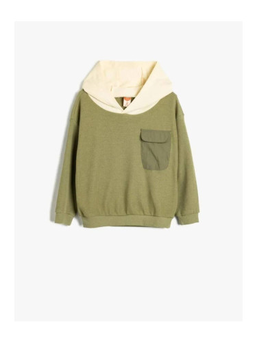 Koton Sweatshirt Hooded Collar Color Block Single Pocket Detail Cotton