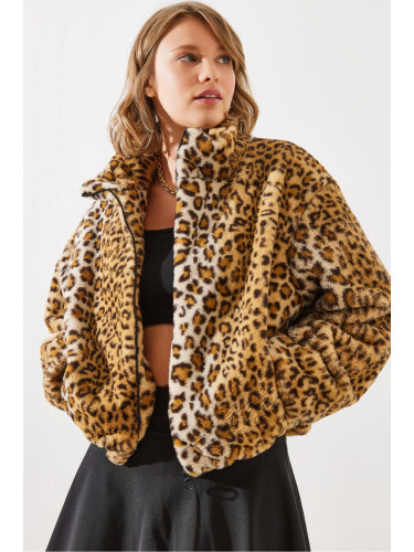 Bianco Lucci Women's Leopard Pattern Faux Für Coat 2426