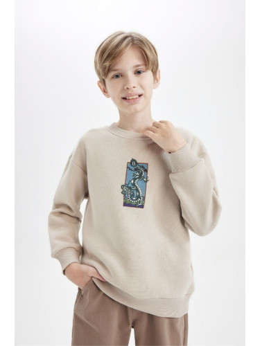 DEFACTO Boy Oversize Fit Wide Mold Crew Neck Printed Sweatshirt