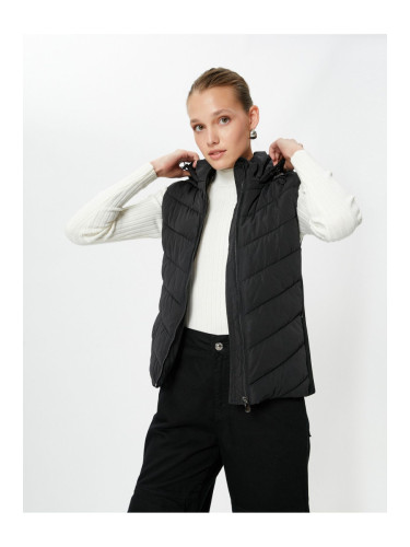 Koton Short Puffer Vest Hooded Zipper Pocket Detailed