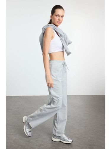 Trendyol Grey Melange Cotton Wide Leg Thin Knitted Sports Sweatpants