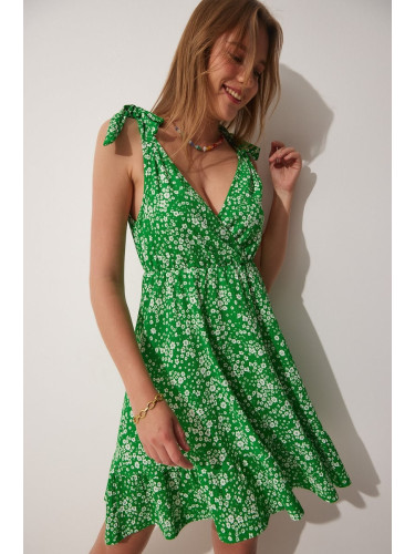 Happiness İstanbul Women's Green Summer Floral Viscose Dress