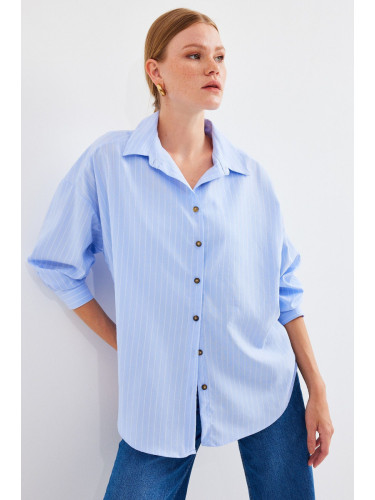 Bigdart 20208 Striped Oversize Long Basic Shirt - Blue