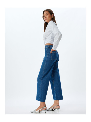 Koton Crop Jeans Regular Waist Buttoned Pocket - Culotte Jeans