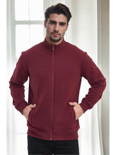 56777 Dewberry Zippered Mens Cardigan-BORDEAUX