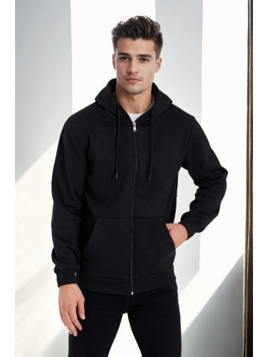 94090 Dewberry Kangaroo Pocket Hooded Zipper Mens Sweatshirt-BLACK