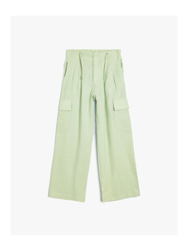 Koton Linen Trousers Wide Leg Cargo Pocket Elastic Waist