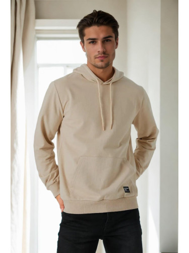 12612 Dewberry Hooded Kangaroo Pocket Mens Sweatshirt-BEIGE