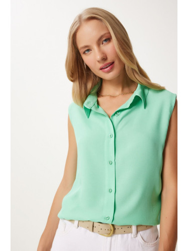 Happiness İstanbul Women's Aqua Green Sleeveless Viscose Shirt