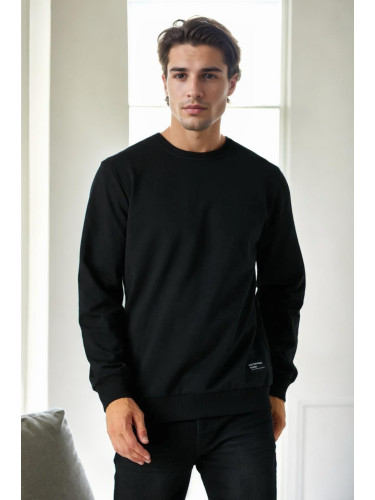 64602 Dewberry Basic Crew Neck Mens Sweatshirt-BLACK