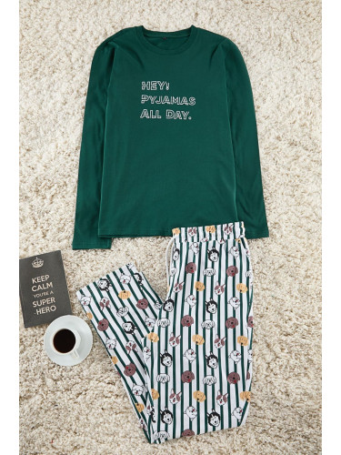 Trendyol Men's Emerald Green Regular Fit Printed Knitted Pajama Set