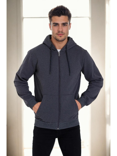 94090 Dewberry Kangaroo Pocket Hooded Zipper Mens Sweatshirt-ANTHRACITE