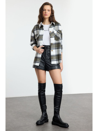 Trendyol Khaki Oversized Flannel Plaid Shirt