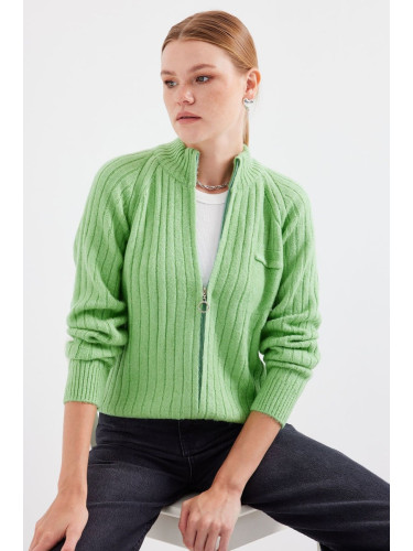 Bigdart 15880 Zippered Knitwear Cardigan - E.Green