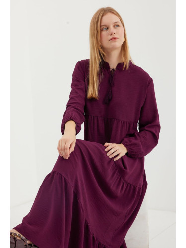 Bigdart 1627 Collar Lace-Up Hijab Dress - Plum