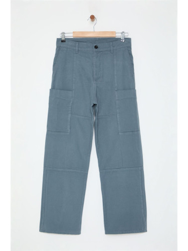 Trendyol Indigo Straight Fit Gabardine Baggy Trousers