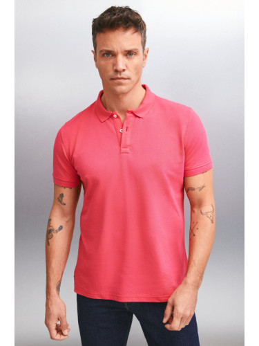 GRIMELANGE MARTEN Men's 100% Cotton Short Sleeve Regular Fit Fuchsia Polo Collar T-shir