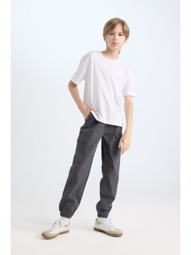 DEFACTO Boy's Cargo Pocket Waist Tie Elastic Leg Jogger Gabardine Trousers