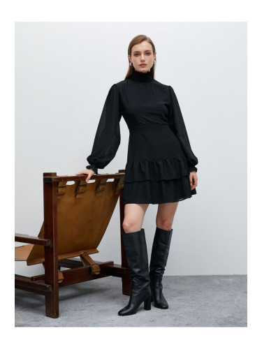 Koton Mini Dress Gimped High Collar Layered