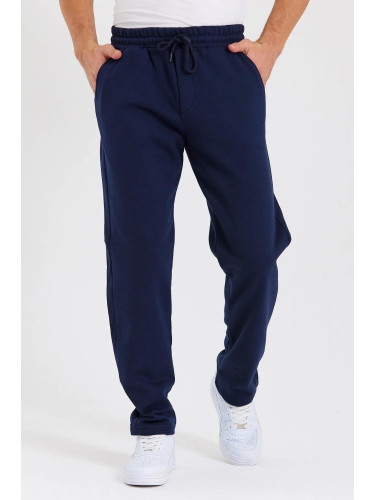 62819 Dewberry Straight Leg Back Pocket Detailed Sweatpants-NAVY BLUE