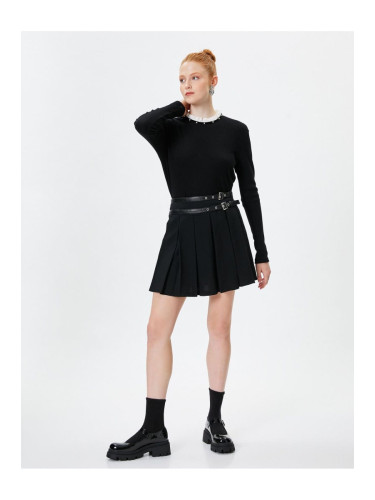 Koton Mini Thick Pleated Skirt Belt Detailed Comfortable Fit