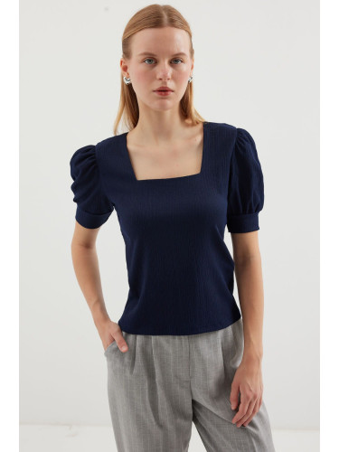 Bigdart 0409 Square Neck Knitted Blouse - Navy Blue