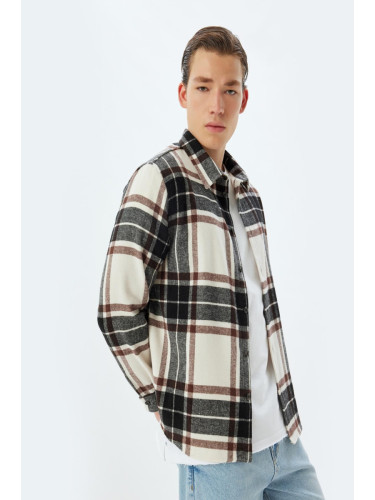 Koton Ecru Plaid Men's Adult Shirt