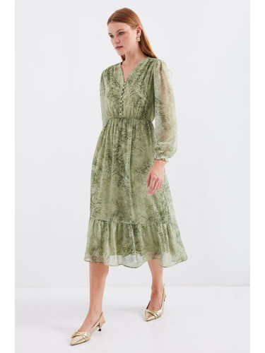 Bigdart 2137 Patterned Chiffon Dress - E.Green