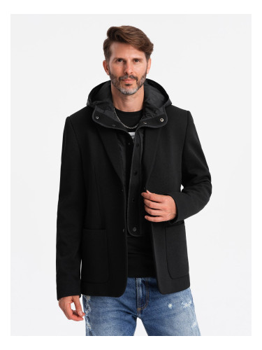 Ombre Men's jacket with high collar and hood - black