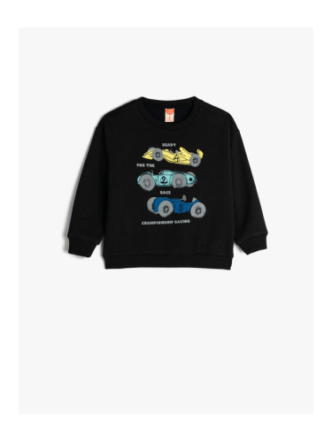 Koton Sweatshirt Car Printed Long Sleeve Crew Neck Raised