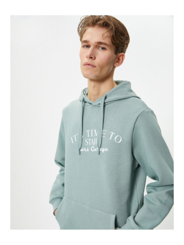 Koton Slogan Printed Hoodie Hooded Kangaroo Pocket Detailed