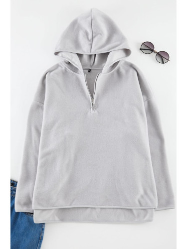 Trendyol Curve Gray Hooded Basic Knitted Sweatshirt