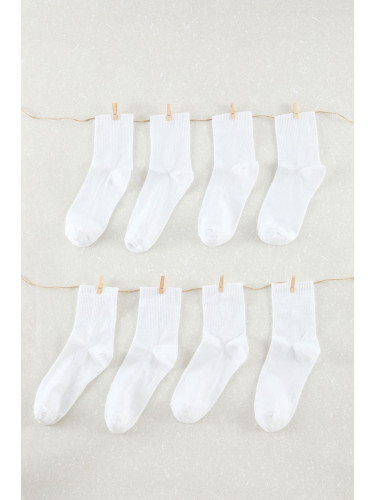 Trendyol White Unisex 8-Pack Cotton College-Tennis-Medium Men's Socks