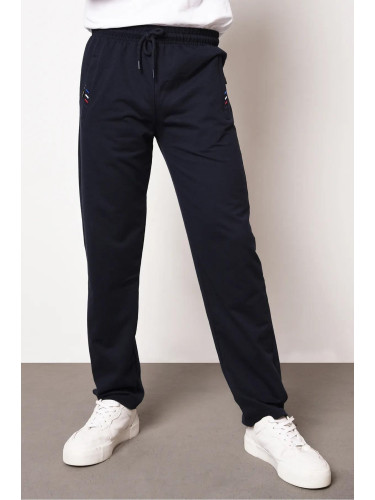 15740 Dewberry Zipper Pocket Embroidery Detailed Sweatpants-NAVY