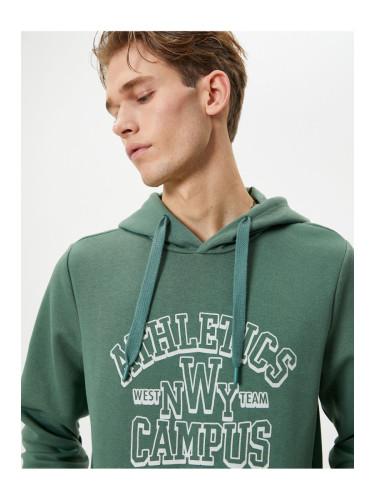 Koton College Printed Hoodie Hooded Kangaroo Pocket Detail