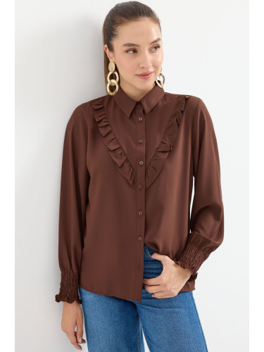 Bigdart 20223 Frilled Long Sleeve Shirt - Brown