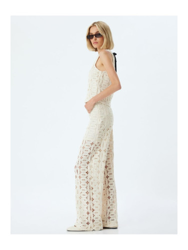 Koton Crochet Trousers Wide Leg Half Lined