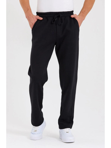 62819 Dewberry Straight Leg Back Pocket Detailed Sweatpants-BLACK